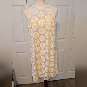 NWT Trina Turk Yellow and White Floral Sequin And Lace Mini Dress Size Medium